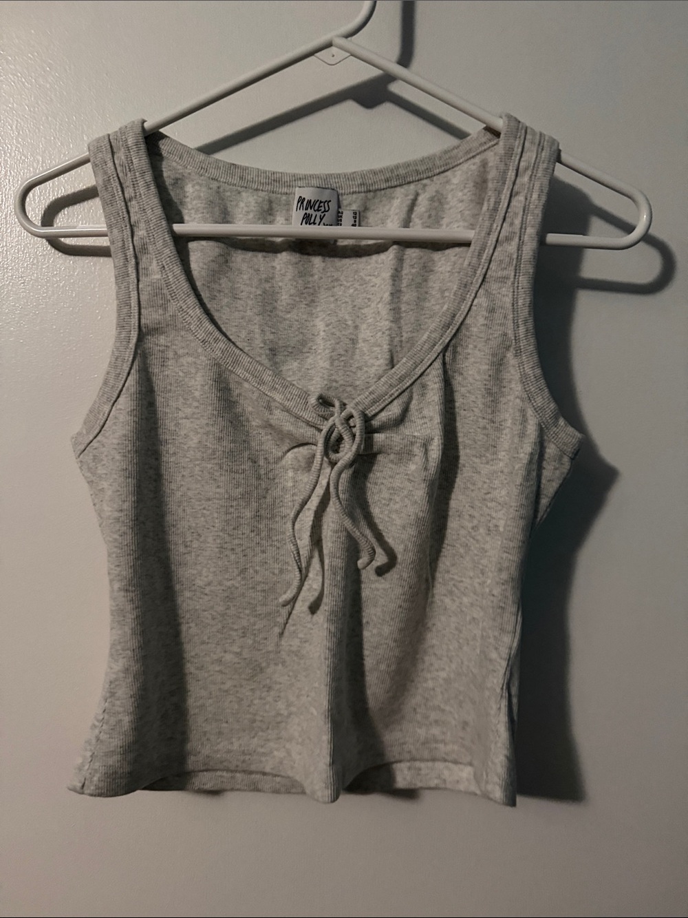 Princess Polly Light Gray Cropped Tie-Front Tank Top